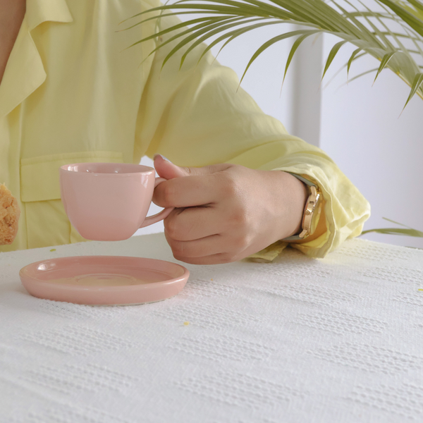 Ceramic Cup and Saucer Set | Baby Pink | 100 ml