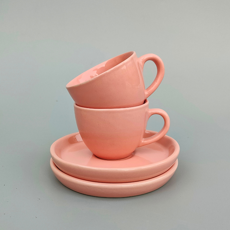 Ceramic Cup and Saucer Set | Baby Pink | 100 ml