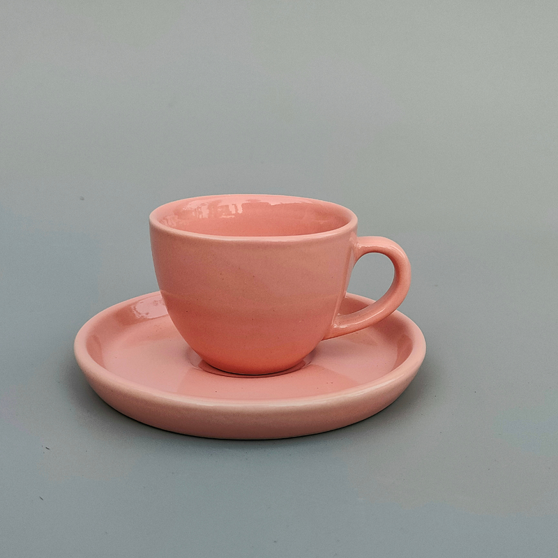 Ceramic Cup and Saucer Set | Baby Pink | 100 ml