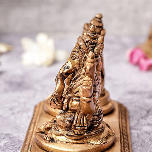 Brass Ganesh And Lakshmi Idols | Gold | 8 cm