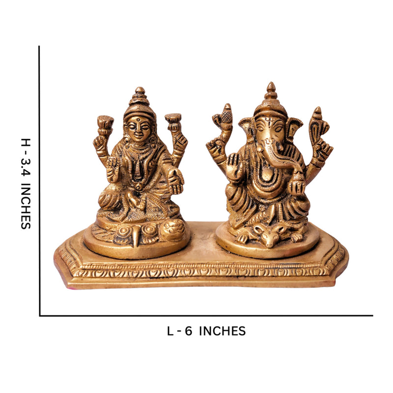 Brass Ganesh And Lakshmi Idols | Gold | 8 cm