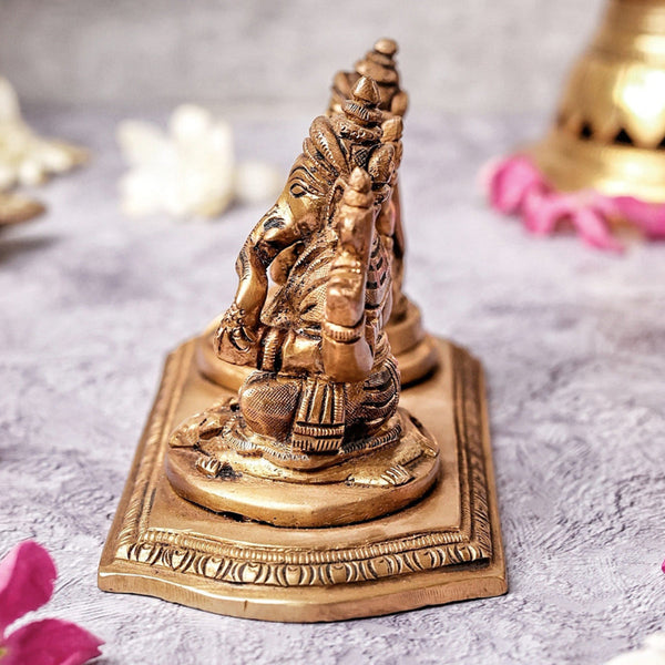 Brass Ganesh And Lakshmi Idols | Gold | 8 cm