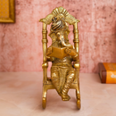 Brass Ganesh Idol | Reading Book On Rocking Chair | 19 cm