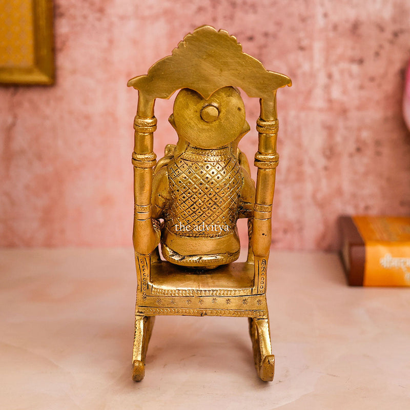 Brass Ganesh Idol | Reading Book On Rocking Chair | 19 cm