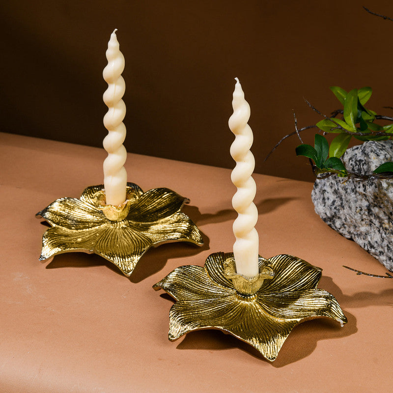 Metal Lotus Candle Stand | Floral Design | Golden