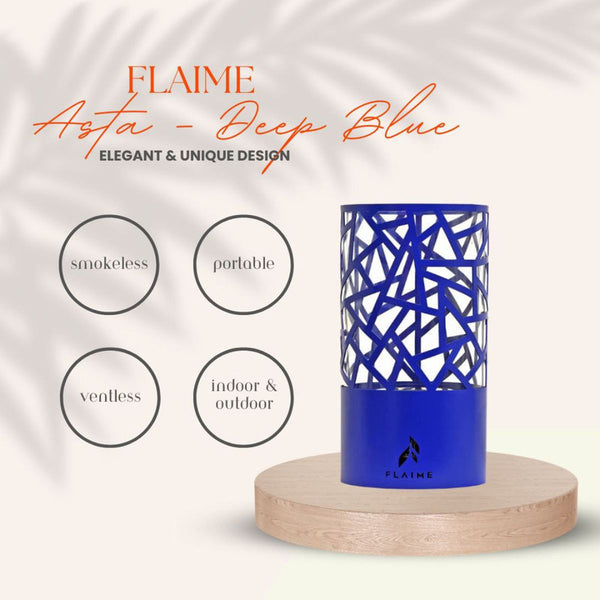 Asta Tabletop Fire Pit | Indoor & Outdoor | Mild Steel | Fireplace Clean Burning Real Flame | Blue