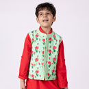 Silk Nehru Jacket For Kids | Tulip | Mandarin Collar | Green.