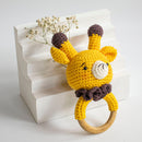 Wooden Baby Teether | Crochet Bunny | Yellow & Brown