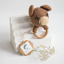 Wooden Baby Teether | Crochet Bear | Brown