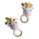 Wooden Baby Teether | Crochet Unicorn | White & Pink