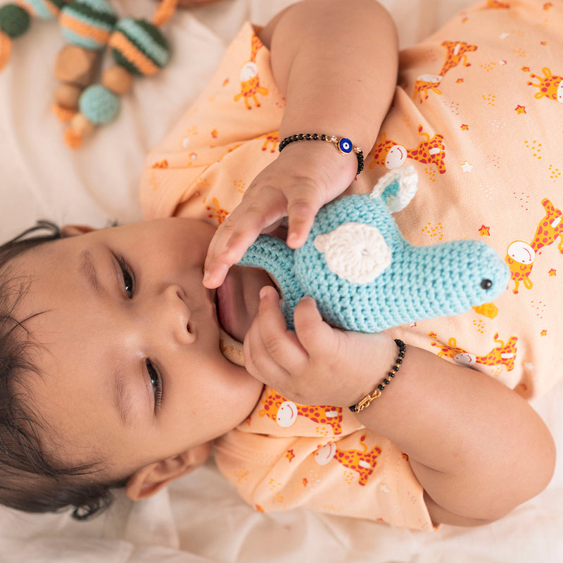 Wooden Baby Teether | Cotton Crochet | Bird Design | Multicolour