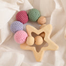 Wooden Baby Teether | Cotton Crochet | Star Design | Multicolour