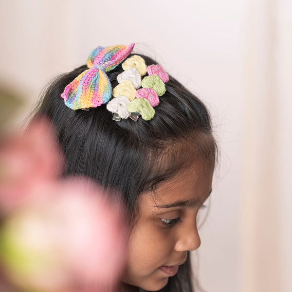 Cotton Hair Accessories for Girls | Hairband & Clips | Heart Design | Multicolour