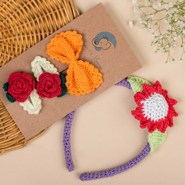 Cotton Hair Accessories for Girls | Hairband & Clips | Floral Design | Multicolour