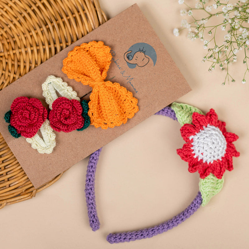 Cotton Hair Accessories for Girls | Hairband & Clips | Floral Design | Multicolour