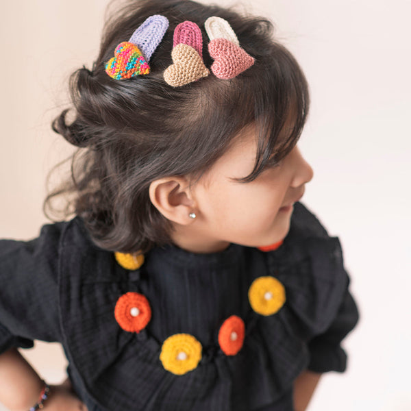 Cotton Hair Clips for Girls | Heart & Floral Design | Multicolour