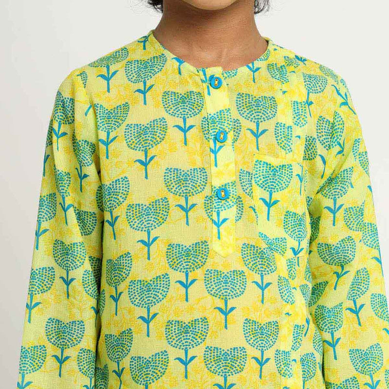 Cotton Kurta Set For Kids | Printed | Blue.