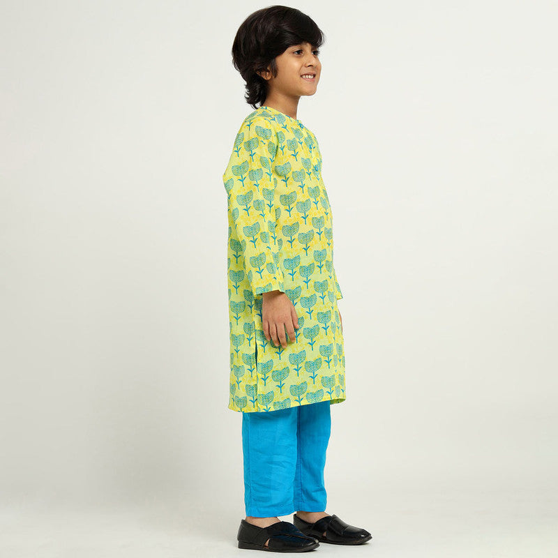 Cotton Kurta Set For Kids | Printed | Blue.