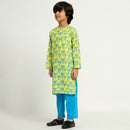 Cotton Kurta Set For Kids | Printed | Blue.