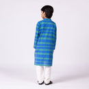 Cotton Peacock Kurta Set For Kids | Mandarin Collar | Blue.