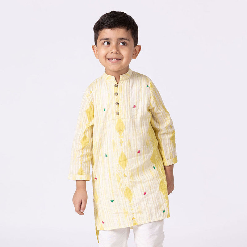 Cotton Kurta For Kids | Daffodil | Mandarin Collar | Yellow