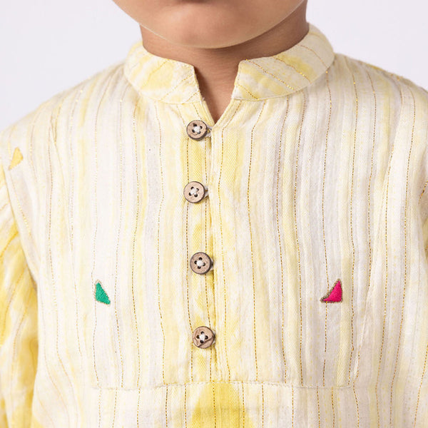 Cotton Kurta For Kids | Daffodil | Mandarin Collar | Yellow