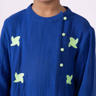 Cotton Kurta For Kids | Daffodil | Embroidery | Blue.