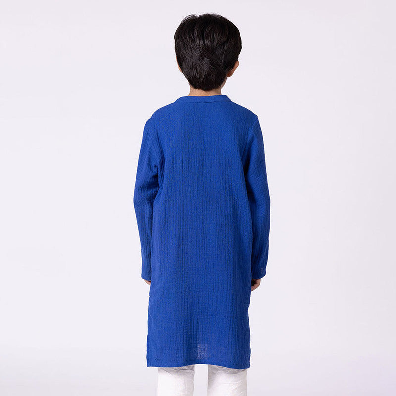 Cotton Kurta For Kids | Daffodil | Embroidery | Blue.