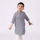 Cotton Kurta For Kids | Gingham | Mandarin Collar | Black