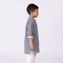 Cotton Kurta For Kids | Gingham | Mandarin Collar | Black