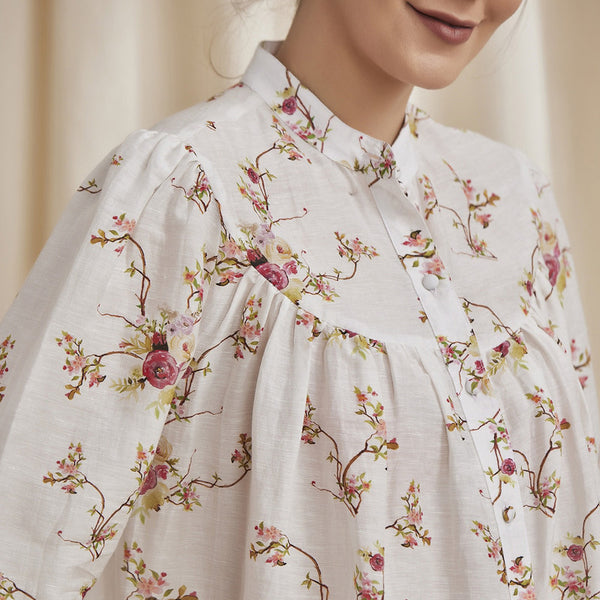 Bemberg Linen Shirt | Floral Print | White
