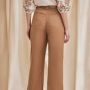 Organic Cotton Trousers for Women | Straight Cut | Camel Brown