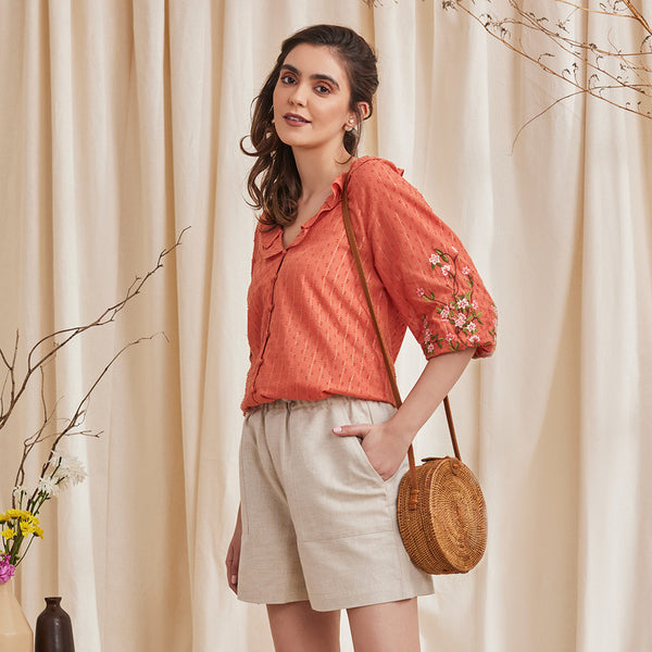 Organic Cotton Women Top | Embroidered | Orange