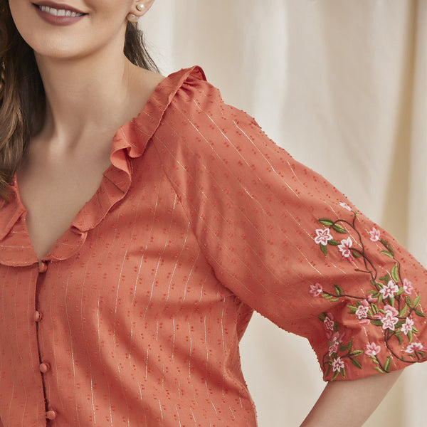 Organic Cotton Women Top | Embroidered | Orange