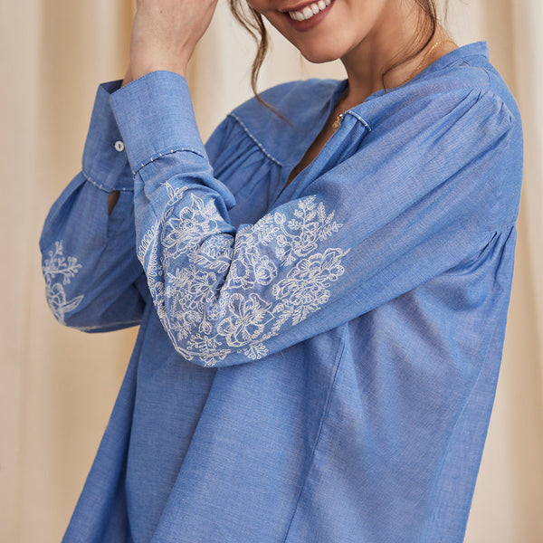 Organic Cotton Top for Women | Embroidered | Blue