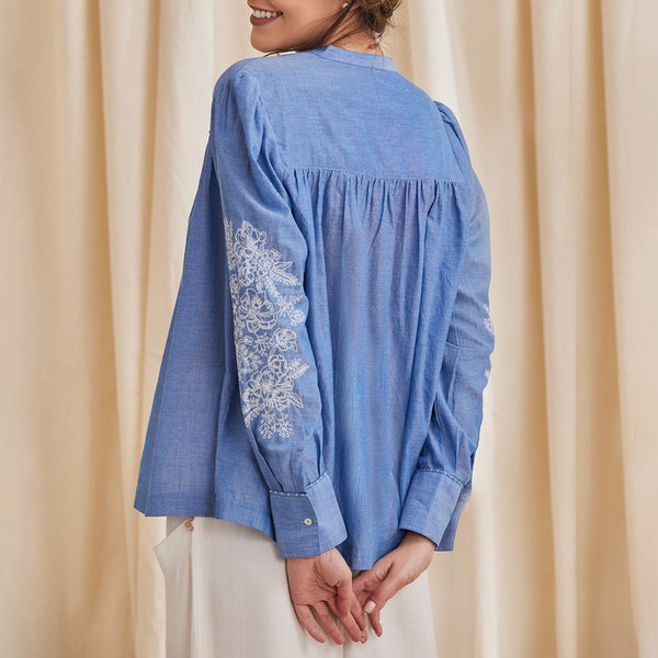 Organic Cotton Top for Women | Embroidered | Blue