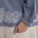 Women Organic Cotton Top | Embroidered | Blue