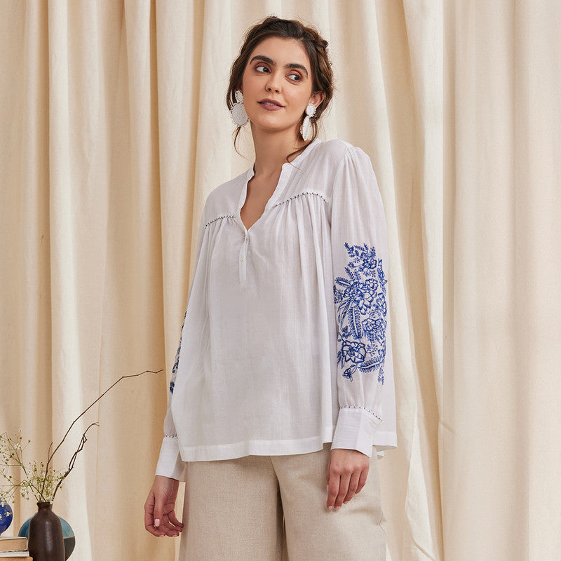 Organic Cotton Top for Women | Embroidered | White