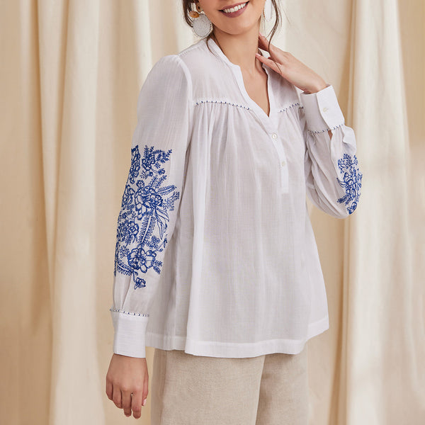 Organic Cotton Top for Women | Embroidered | White