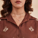 Organic Cotton Embroidered Shirt for Women | Brown