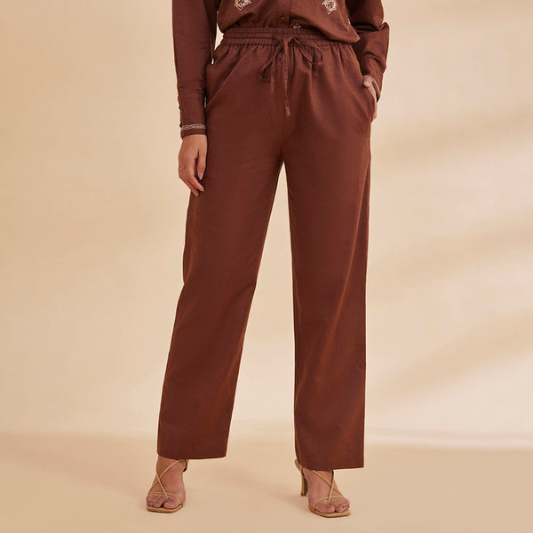 Organic Cotton Linen Pants for Women | Brown