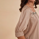 Embroidered Bamboo Top for Women | Beige