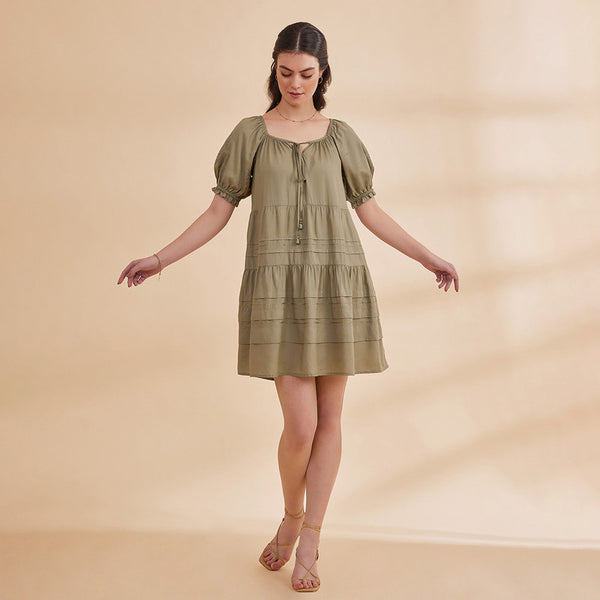 Bamboo Bemberg Short Dress for Women | Sage Green