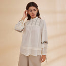 Bamboo Silk Embroidered Top for Women | Ecru | Full Sleeves