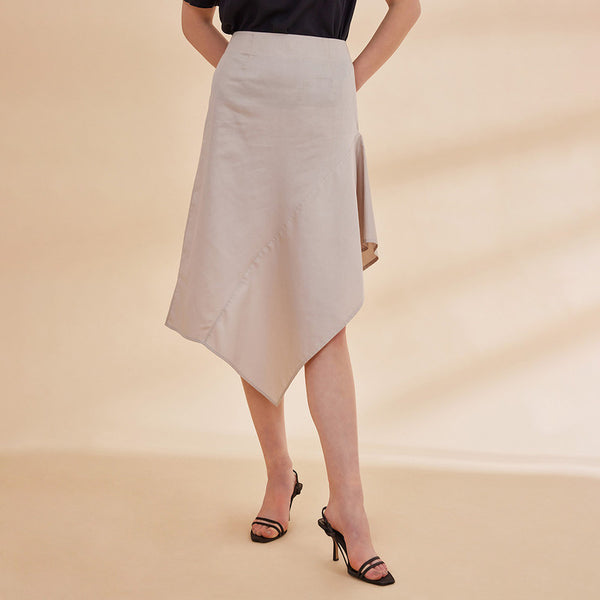 Organic Cotton Asymmetrical Skirt | Grey | Back Closure