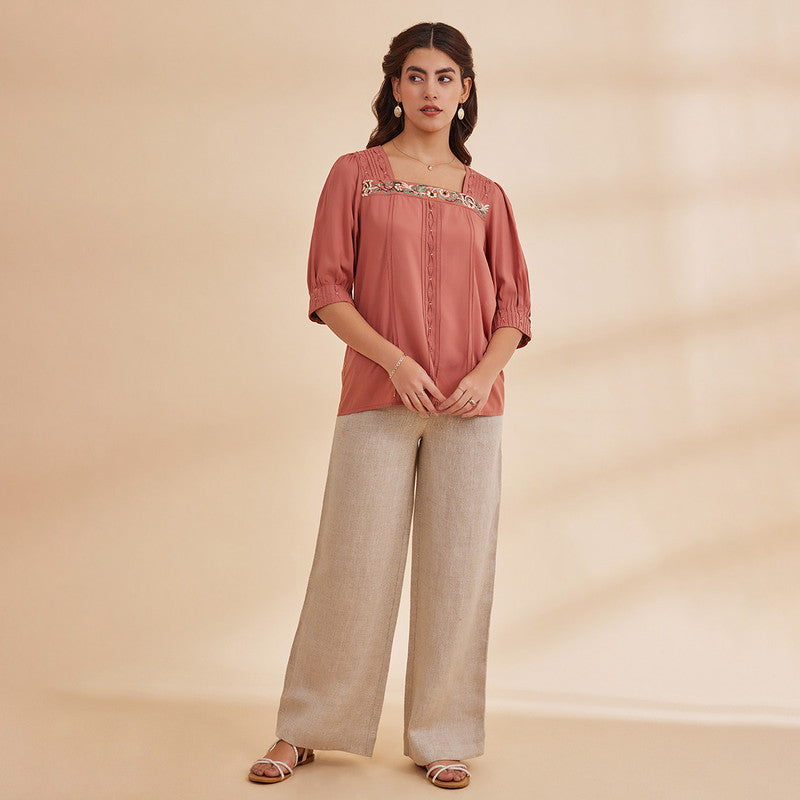 Embroidered Bamboo Top for Women | Dusty Rose