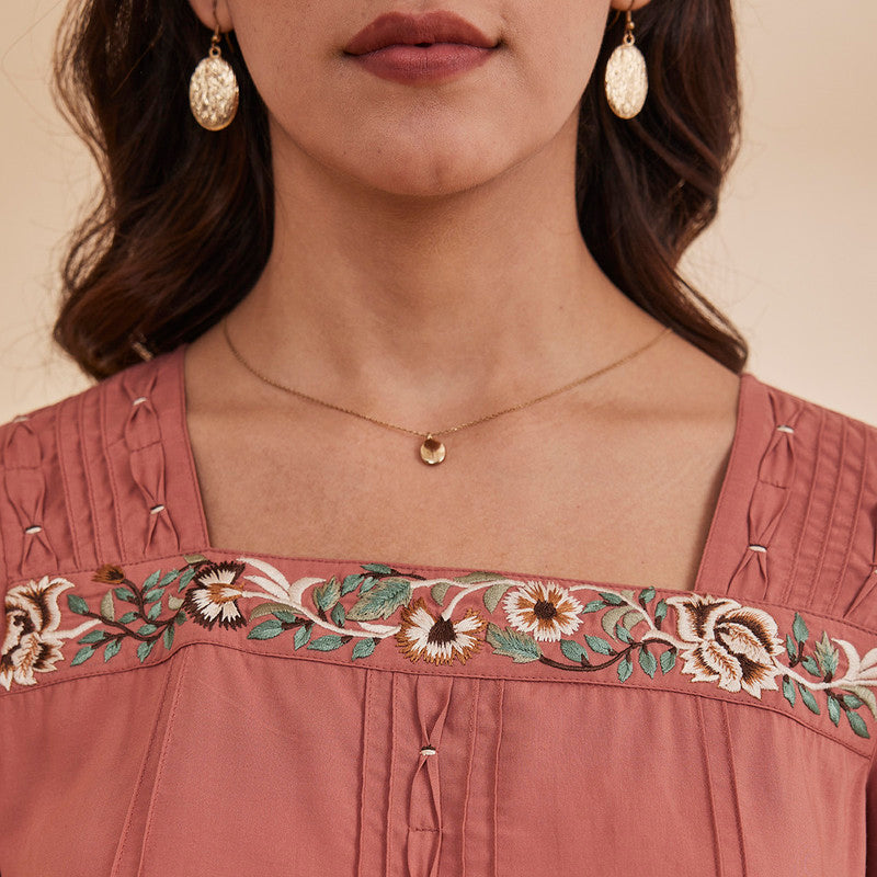 Embroidered Bamboo Top for Women | Dusty Rose