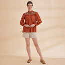 Embroidered Shirt for Women | Bamboo Bemberg | Rust | Full Sleeves