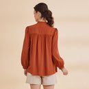 Embroidered Shirt for Women | Bamboo Bemberg | Rust | Full Sleeves