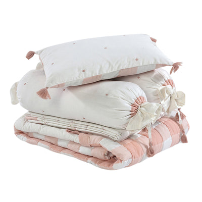 Organic Cotton Baby Cot Bedding Set | Ivory & Peach | Set of 6.